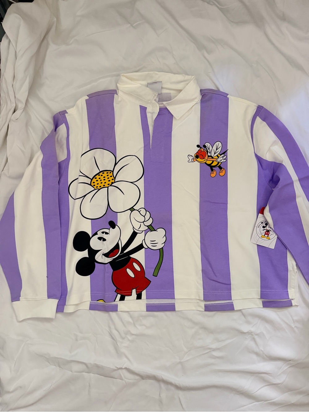 Disney Parks Mickey Garden Collection Rugby Collared Polo Shirt Long Sleeve
